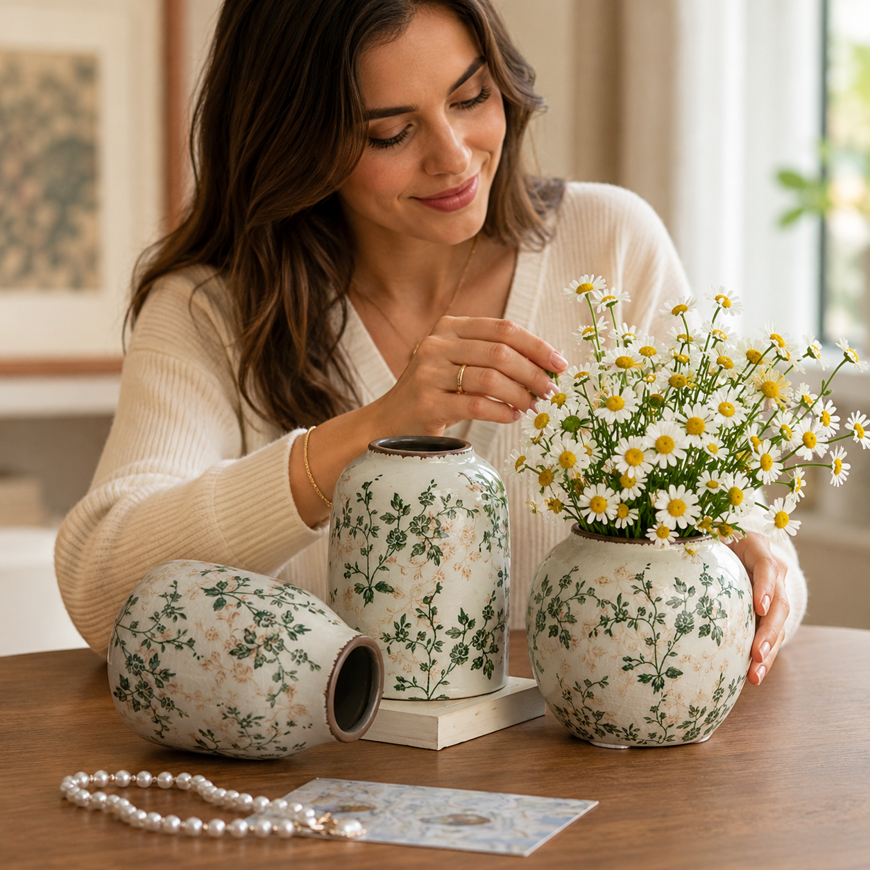 Ceramic Ice Crackle Vase – Decorative Flower Vase for Fresh & Dried Floral Arrangements