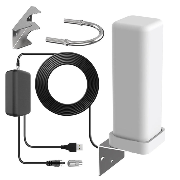 360 Degree Amplified HDTV Outdoor Antenna - UHF/VHF Digital TV Antenna with Signal Filter, Stand and Wall Mount