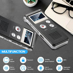 Compact Voice-Activated Digital Voice Recorder - WAV Audio Recording with Built-In Memory and Balanced Playback