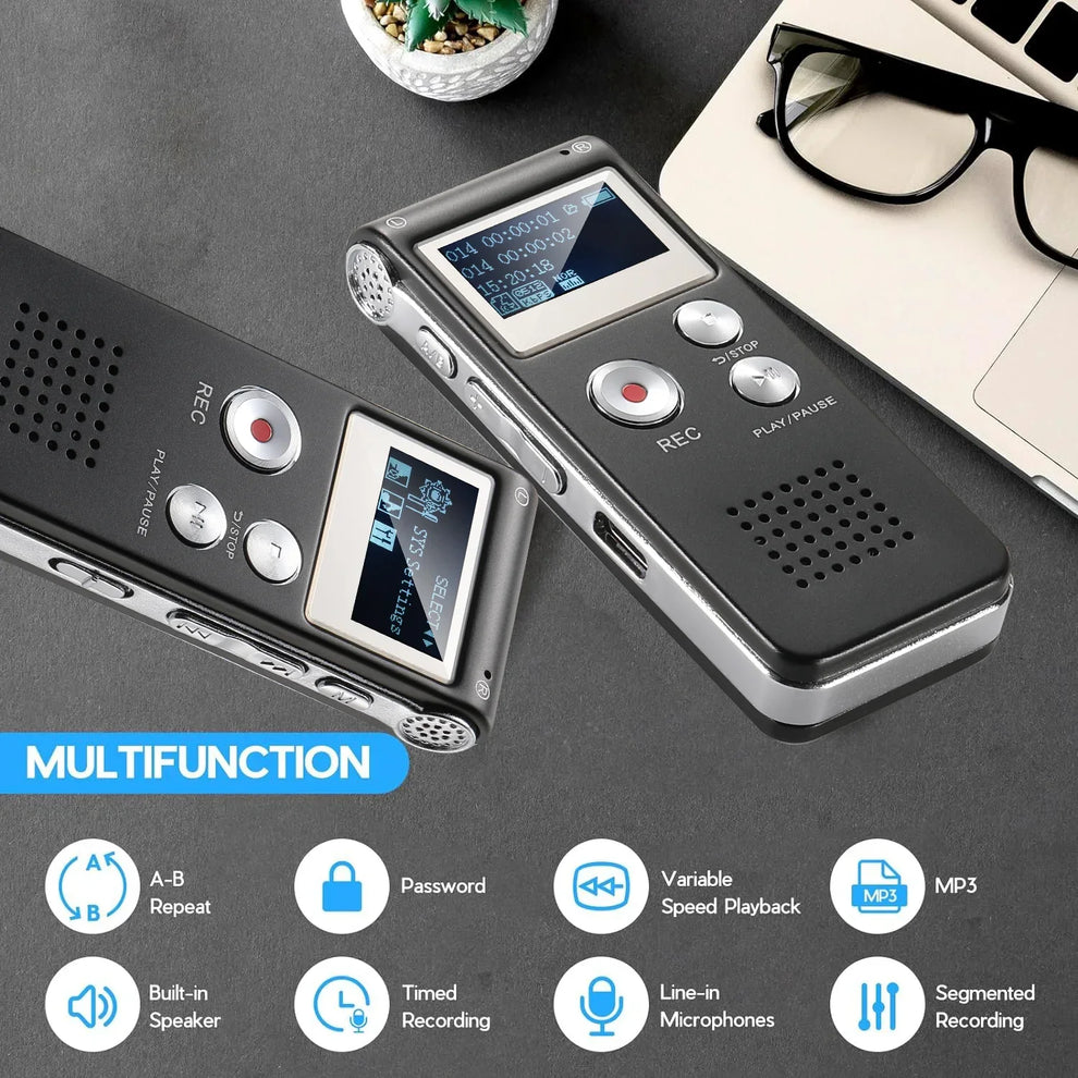 Compact Voice-Activated Digital Voice Recorder - WAV Audio Recording with Built-In Memory and Balanced Playback