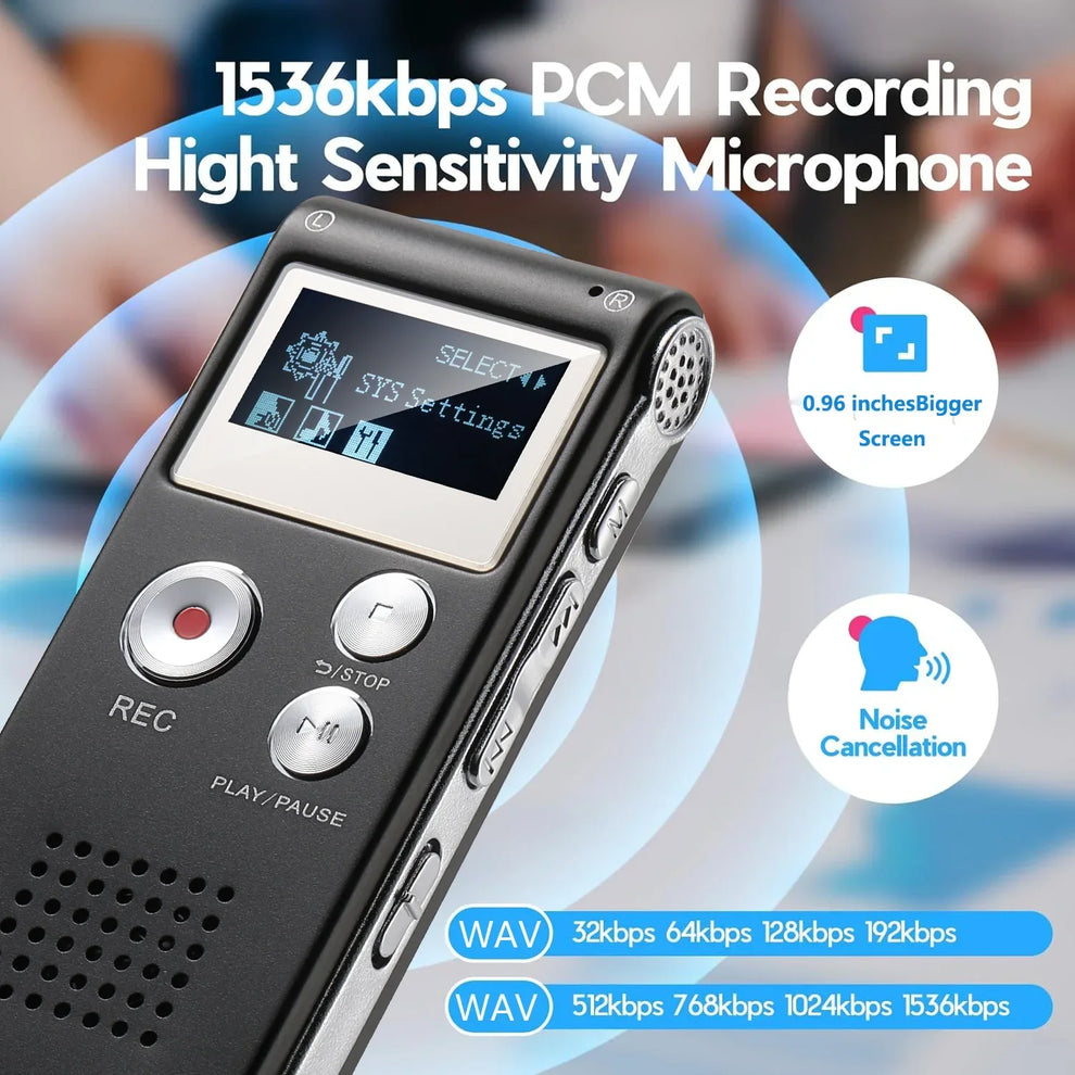 Compact Voice-Activated Digital Voice Recorder - WAV Audio Recording with Built-In Memory and Balanced Playback