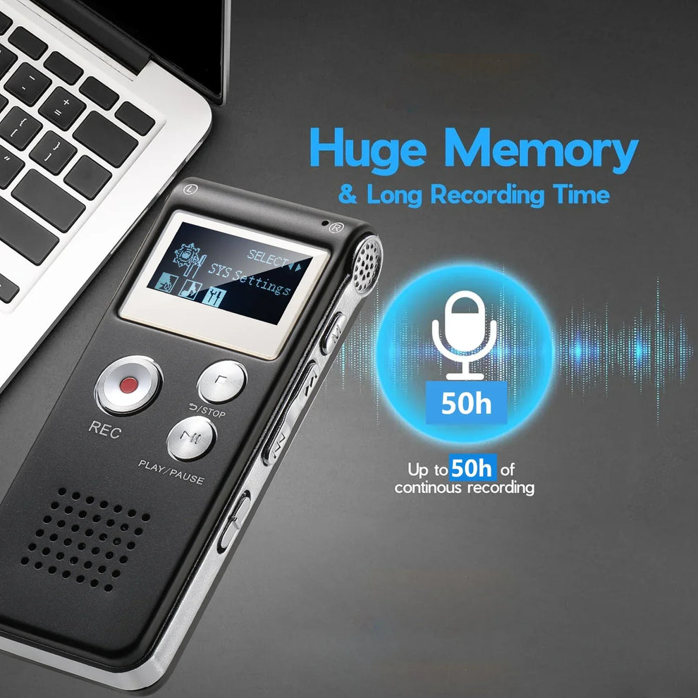 Compact Voice-Activated Digital Voice Recorder - WAV Audio Recording with Built-In Memory and Balanced Playback