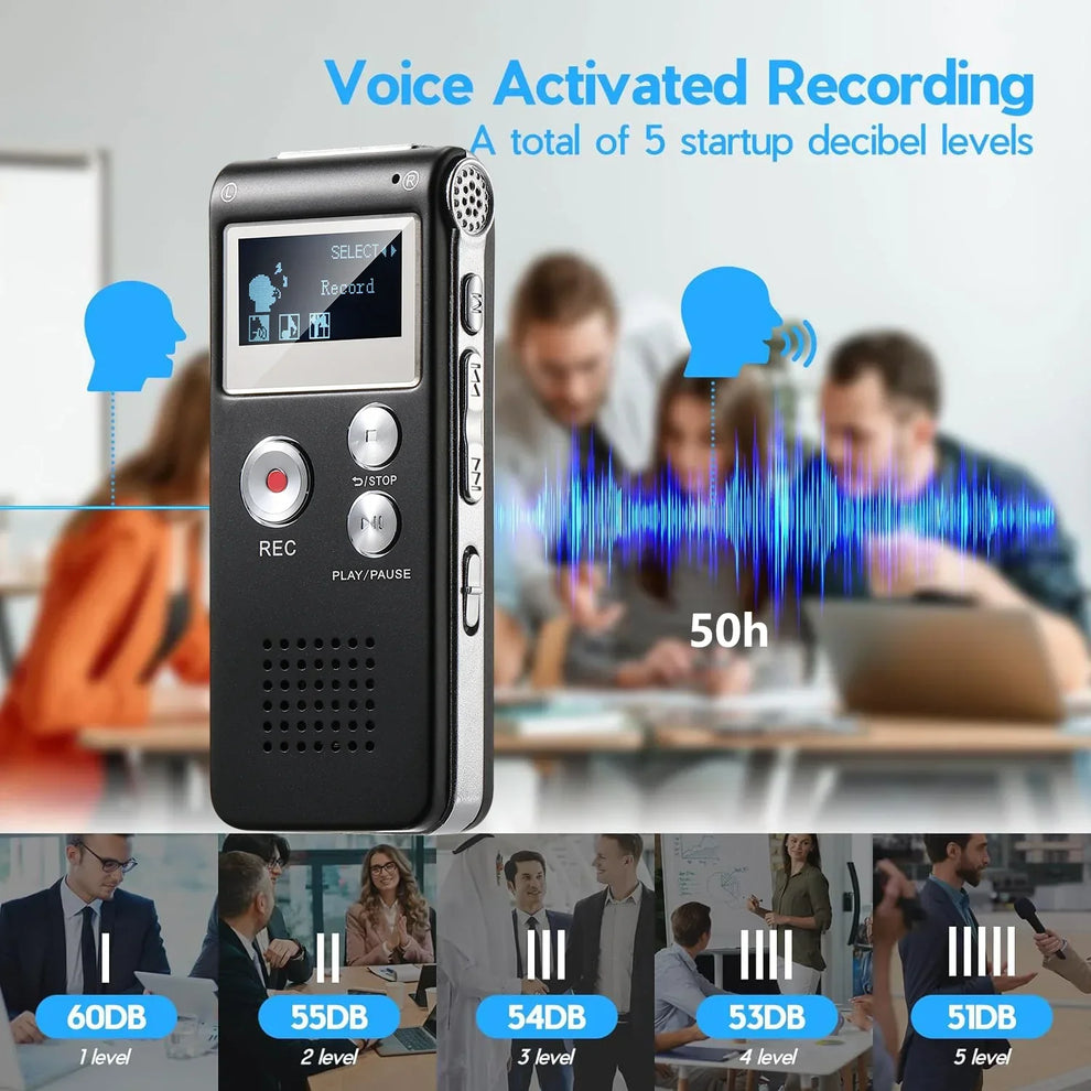 Compact Voice-Activated Digital Voice Recorder - WAV Audio Recording with Built-In Memory and Balanced Playback