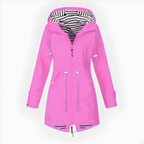 Womens Long Waterproof Rain Jacket with Adjustable Hood - Breathable Outdoor Coat