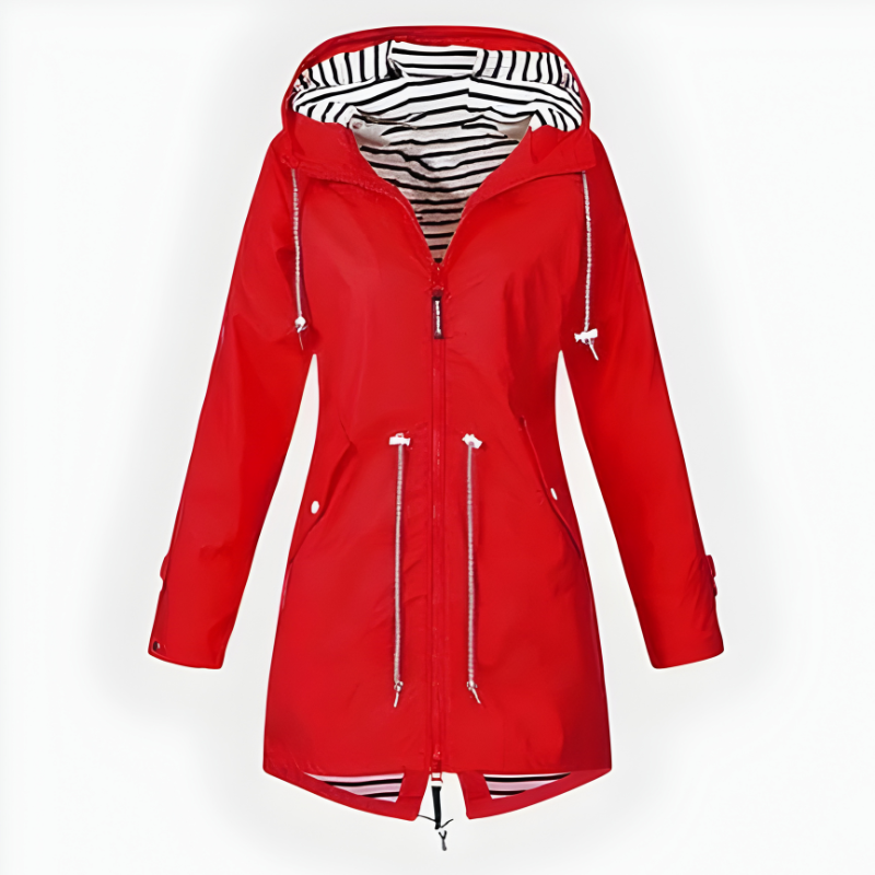 Womens Long Waterproof Rain Jacket with Adjustable Hood - Breathable Outdoor Coat