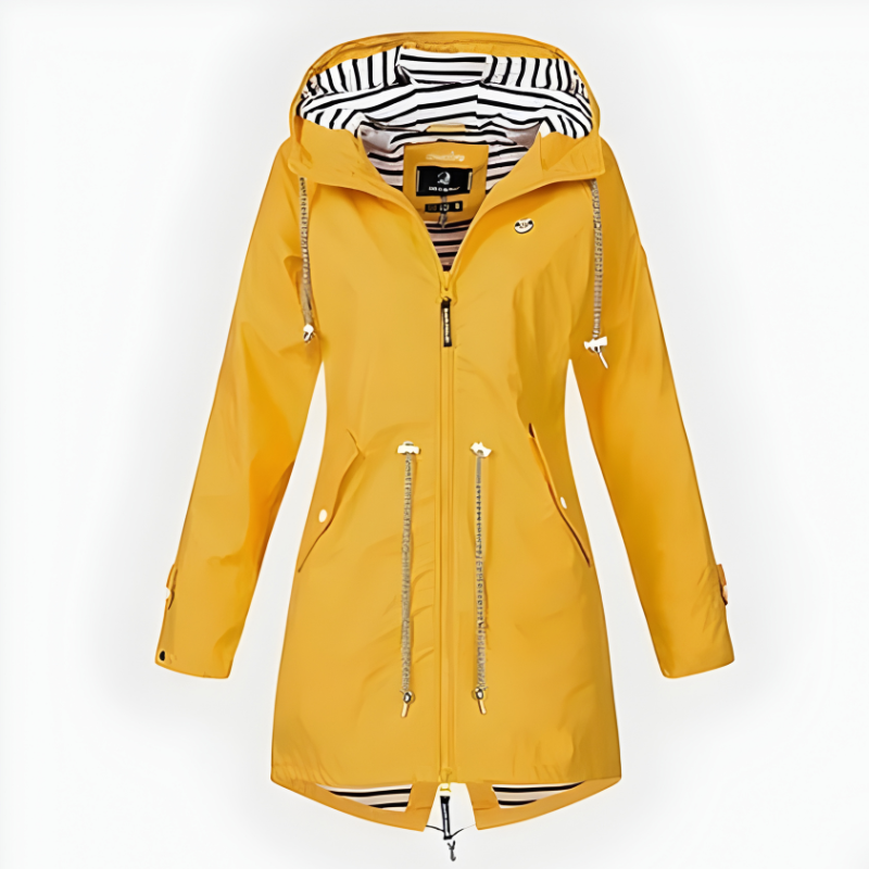 Womens Long Waterproof Rain Jacket with Adjustable Hood - Breathable Outdoor Coat