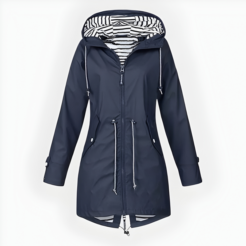 Womens Long Waterproof Rain Jacket with Adjustable Hood - Breathable Outdoor Coat