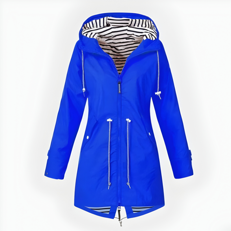 Womens Long Waterproof Rain Jacket with Adjustable Hood - Breathable Outdoor Coat
