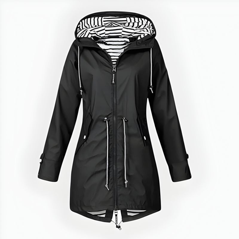 Womens Long Waterproof Rain Jacket with Adjustable Hood - Breathable Outdoor Coat