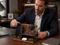 Wooden Desk Organizer with Phone Holder – Desktop Stand for Keys, Wallet, Glasses & Watch