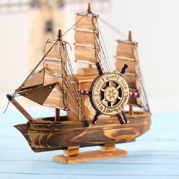 Wooden Sailing Ship Model – Nautical Decorative Accent for Home & Office