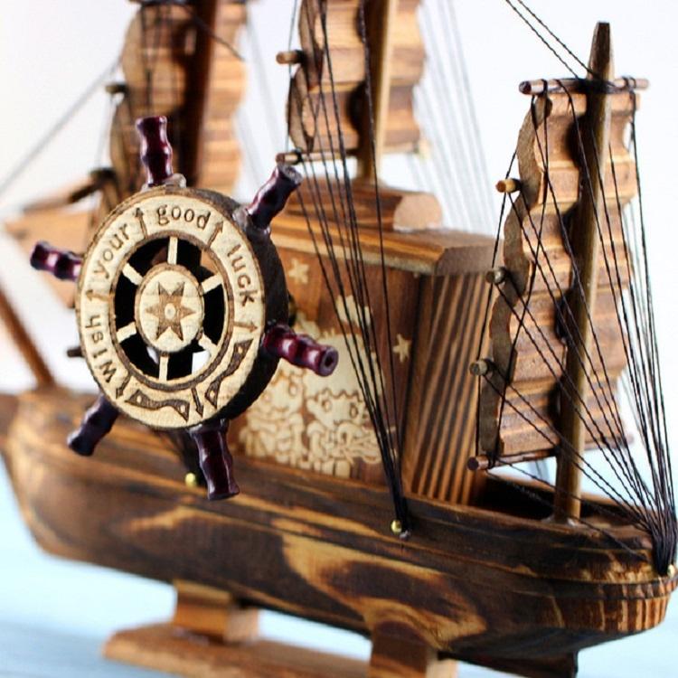 Wooden Sailing Ship Model – Nautical Decorative Accent for Home & Office