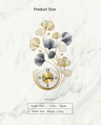 Ginkgo Leaf Metal Wall Clock – Large Decorative Silent Wall Clock for Living Room & Home