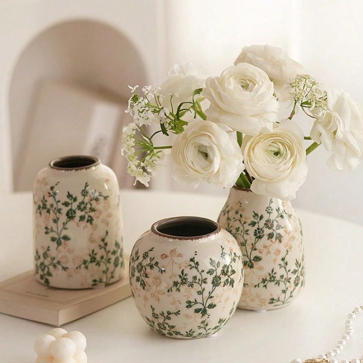 Ceramic Ice Crackle Vase – Decorative Flower Vase for Fresh & Dried Floral Arrangements