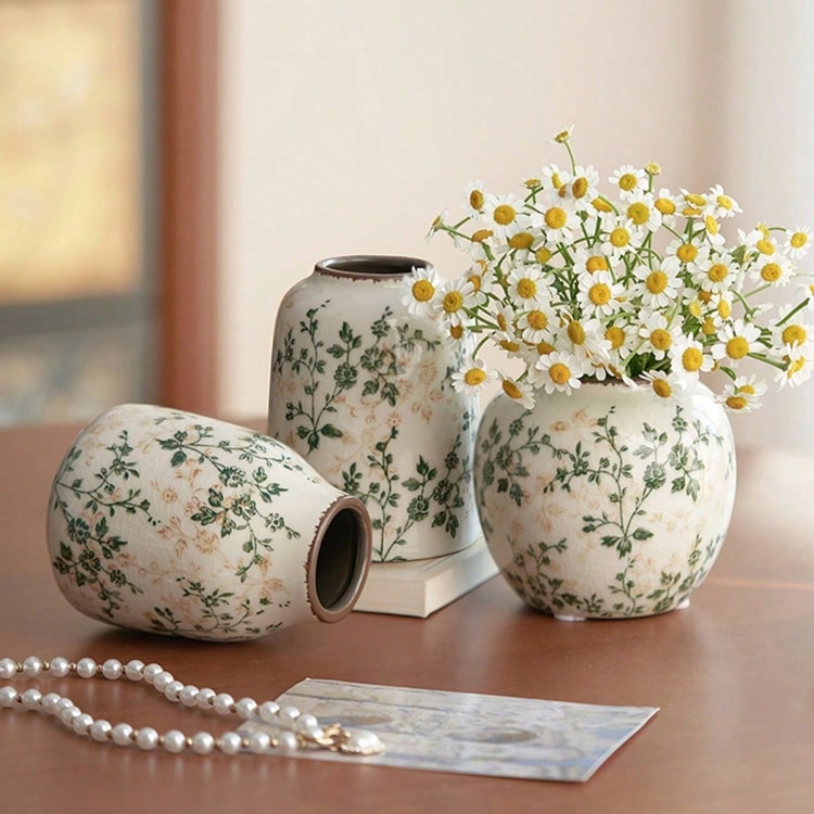 Ceramic Ice Crackle Vase – Decorative Flower Vase for Fresh & Dried Floral Arrangements