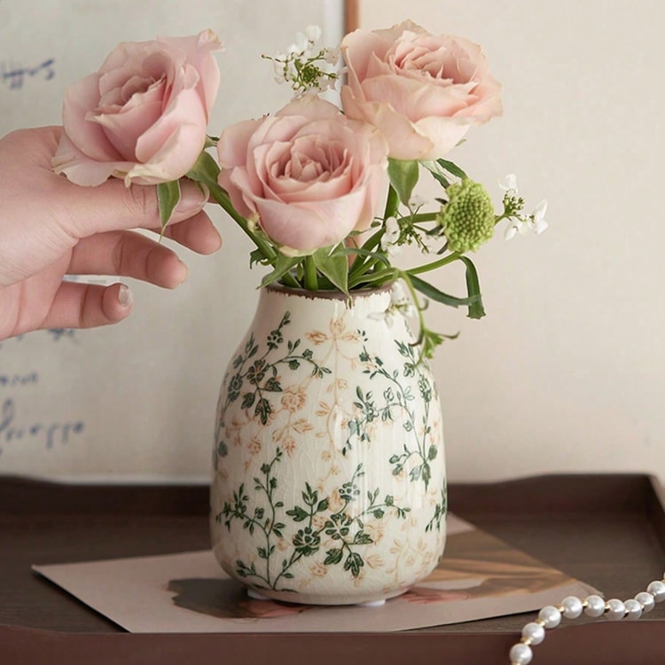 Ceramic Ice Crackle Vase – Decorative Flower Vase for Fresh & Dried Floral Arrangements