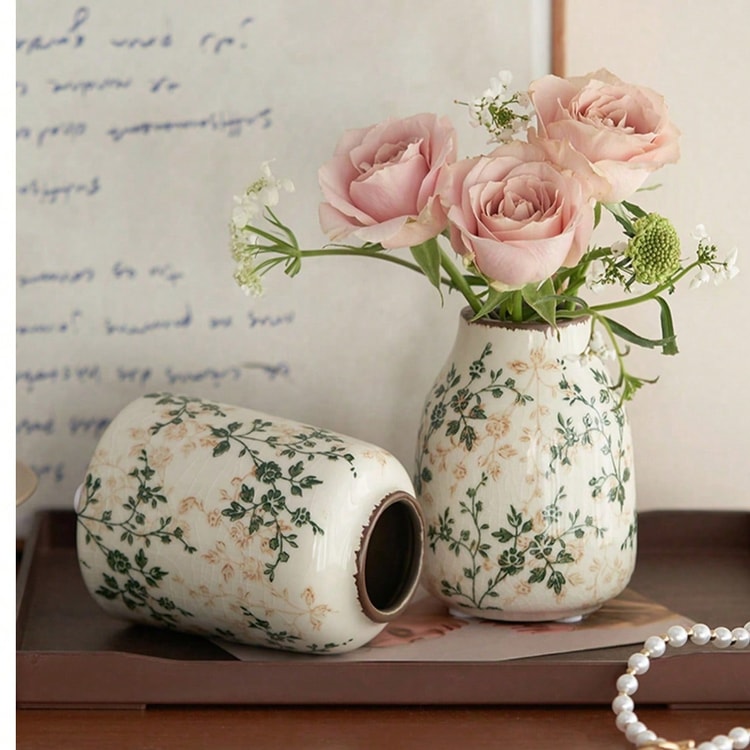Ceramic Ice Crackle Vase – Decorative Flower Vase for Fresh & Dried Floral Arrangements