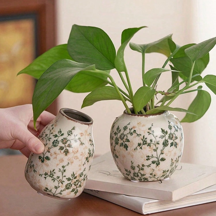 Ceramic Ice Crackle Vase – Decorative Flower Vase for Fresh & Dried Floral Arrangements