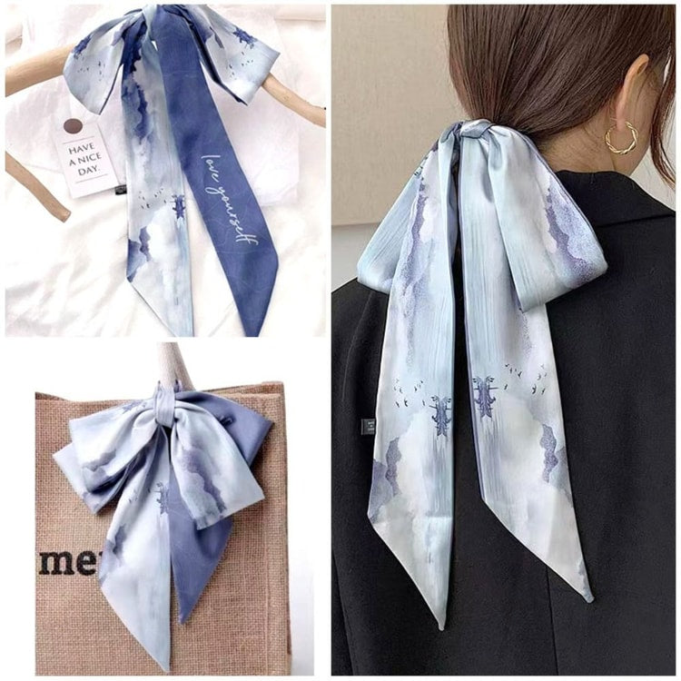 Printed Silk-Feel Neck Scarf – Fashion Hair Scarf & Handbag Ribbon Accessory