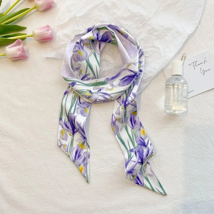 Printed Silk-Feel Neck Scarf – Fashion Hair Scarf & Handbag Ribbon Accessory