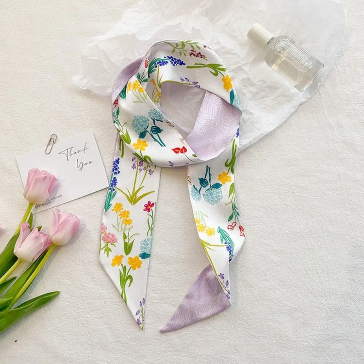 Printed Silk-Feel Neck Scarf – Fashion Hair Scarf & Handbag Ribbon Accessory