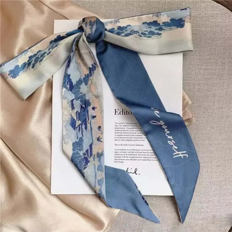 Printed Silk-Feel Neck Scarf – Fashion Hair Scarf & Handbag Ribbon Accessory