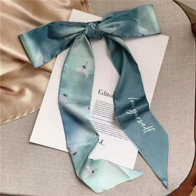 Printed Silk-Feel Neck Scarf – Fashion Hair Scarf & Handbag Ribbon Accessory