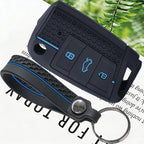 Leather Car Key Case Cover with Keychain – Protective Key Fob Cover for Compatible Vehicle Keys