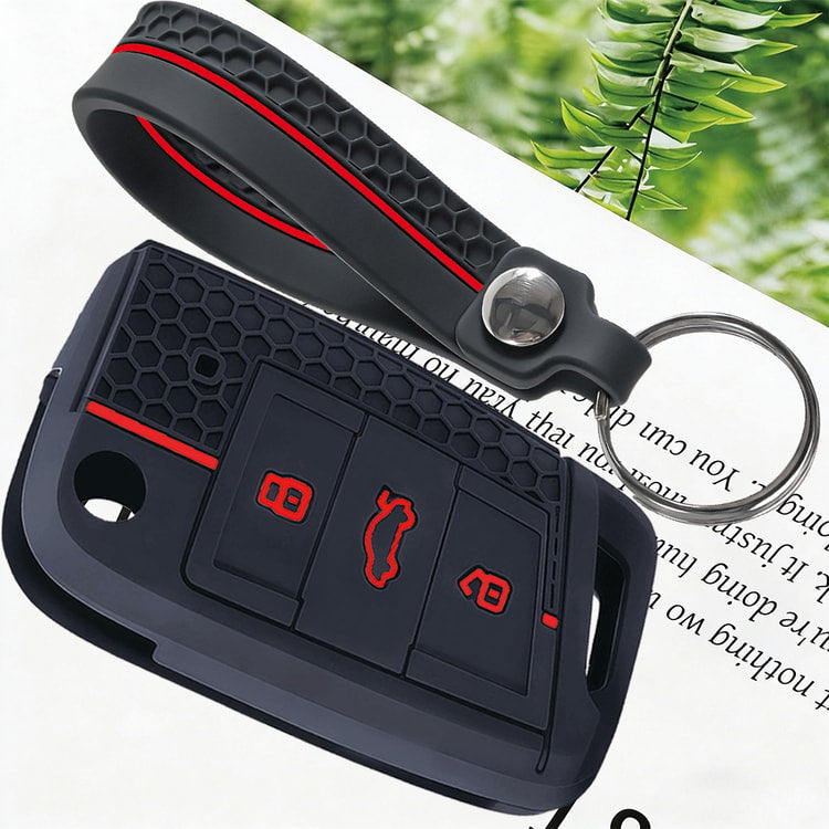 Leather Car Key Case Cover with Keychain – Protective Key Fob Cover for Compatible Vehicle Keys