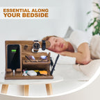 Wooden Desk Organizer with Phone Holder – Desktop Stand for Keys, Wallet, Glasses & Watch