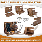 Wooden Desk Organizer with Phone Holder – Desktop Stand for Keys, Wallet, Glasses & Watch