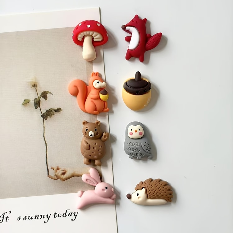 Cute Fox & Hedgehog Refrigerator Magnets – Resin Decorative Magnets for Home & Office (8 Pack)