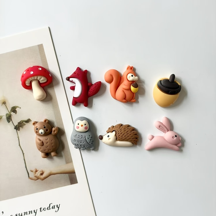 Cute Fox & Hedgehog Refrigerator Magnets – Resin Decorative Magnets for Home & Office (8 Pack)