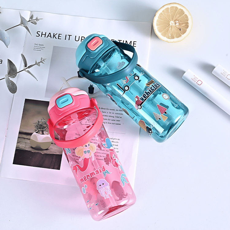 Kids Straw Water Bottle with Handle – Reusable Plastic Drinking Cup for Outdoor & Everyday Use