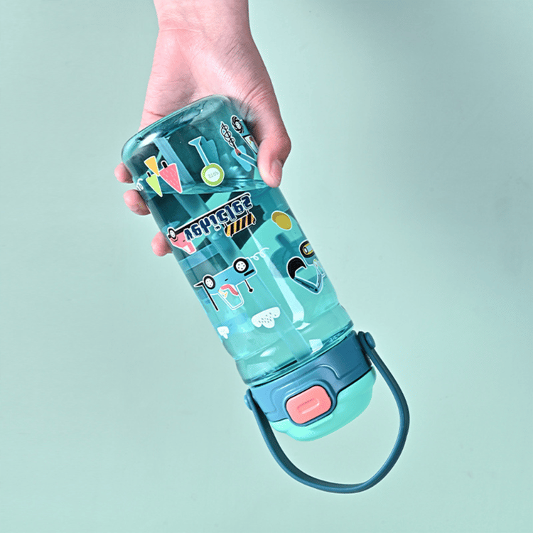 Kids Straw Water Bottle with Handle – Reusable Plastic Drinking Cup for Outdoor & Everyday Use