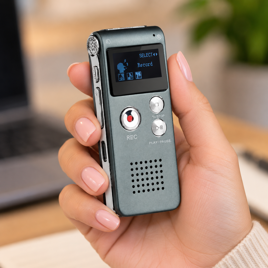 Compact Voice-Activated Digital Voice Recorder - WAV Audio Recording with Built-In Memory and Balanced Playback