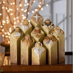 9-Piece Nativity Tree Pillar Statue Set - Resin Christmas Holy Family Figurines with Biblical Verses
