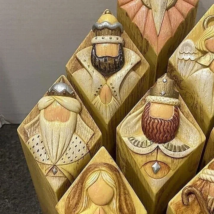 9-Piece Nativity Tree Pillar Statue Set - Resin Christmas Holy Family Figurines with Biblical Verses